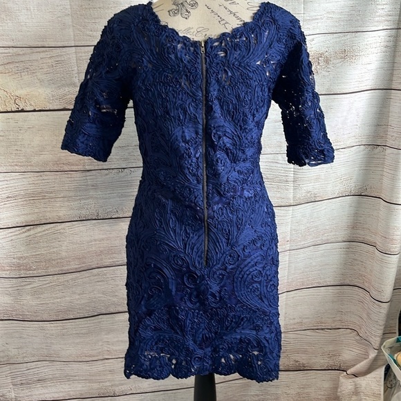 Yoana  Baraschi Blue Lace Dress Sheath Arabesque Short Sleeves Size 4 - Picture 6 of 11